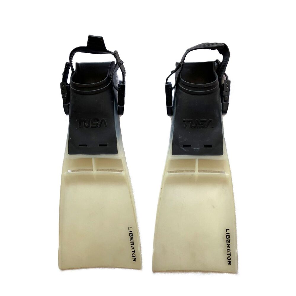 Vintage TUSA Liberator Scuba Diving Fins Black White Adjustable Open Heel